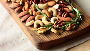 a charcuterie board covered with different kinds of nuts