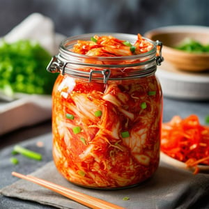 jar of kimchi or fermented foods on table